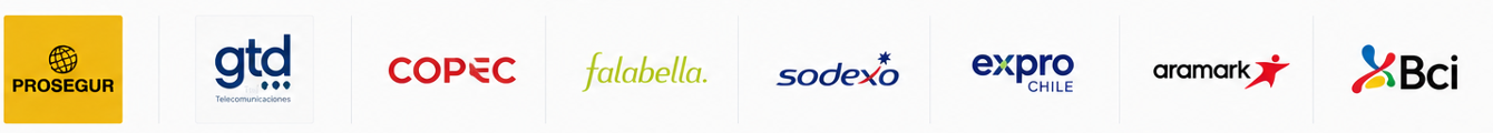 Logos de clientes Capital Wise: Prosegur, GTD, COPEC, Falabella, Sodexo, Expro, Aramark y Bci